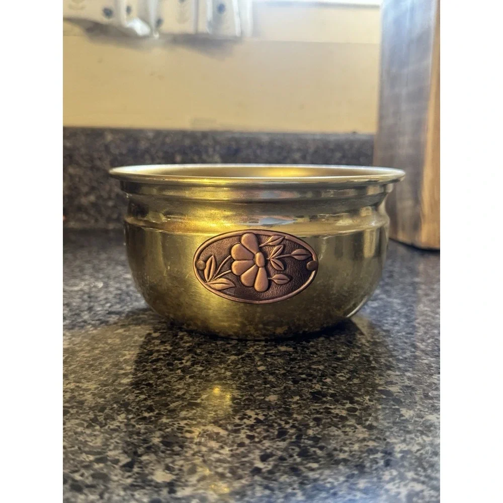 Vintage Brass trinket candy dish planter‎ plant pot vase copper detail